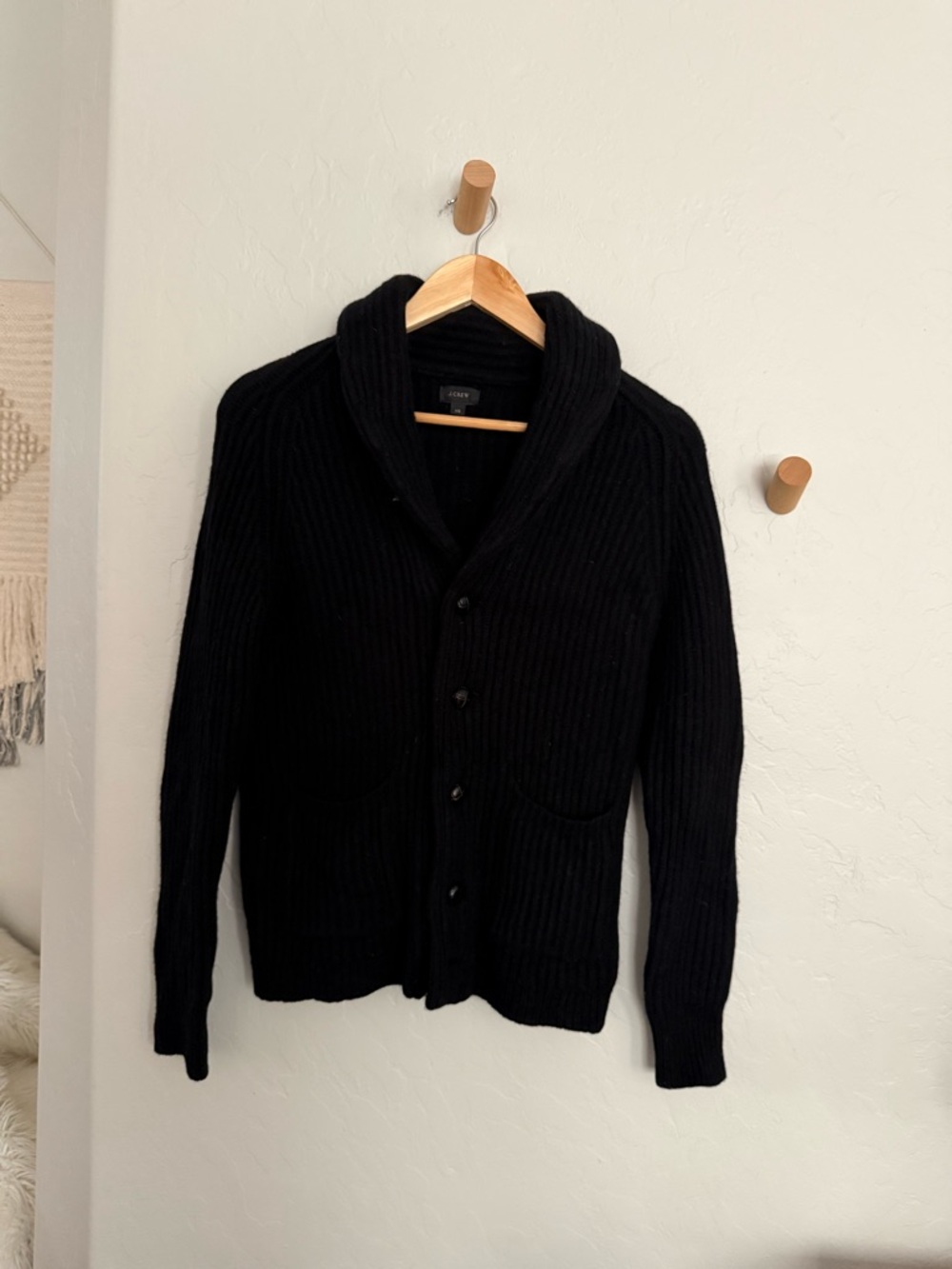J. Crew Black Ribbed Shawl Collar Cardigan